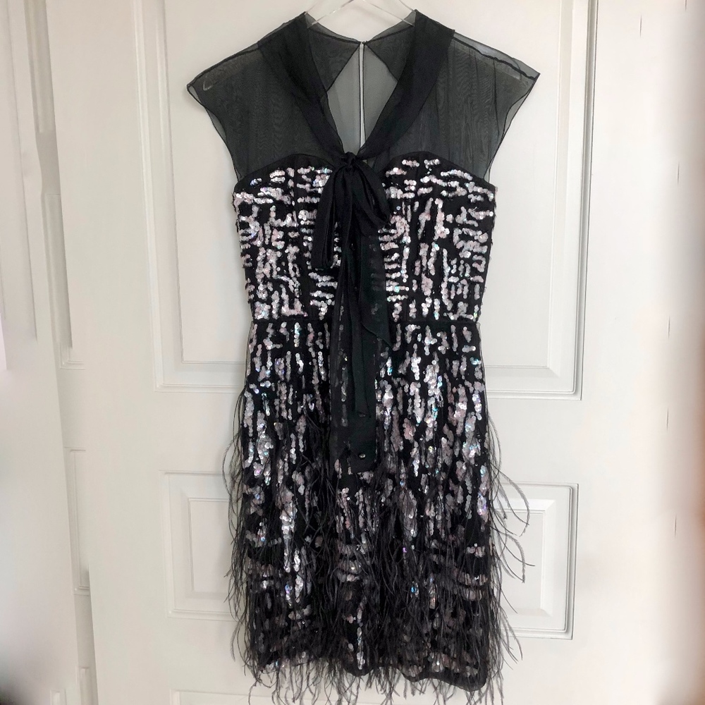 Silk Sequined Feather Cocktail Dress, sz 2